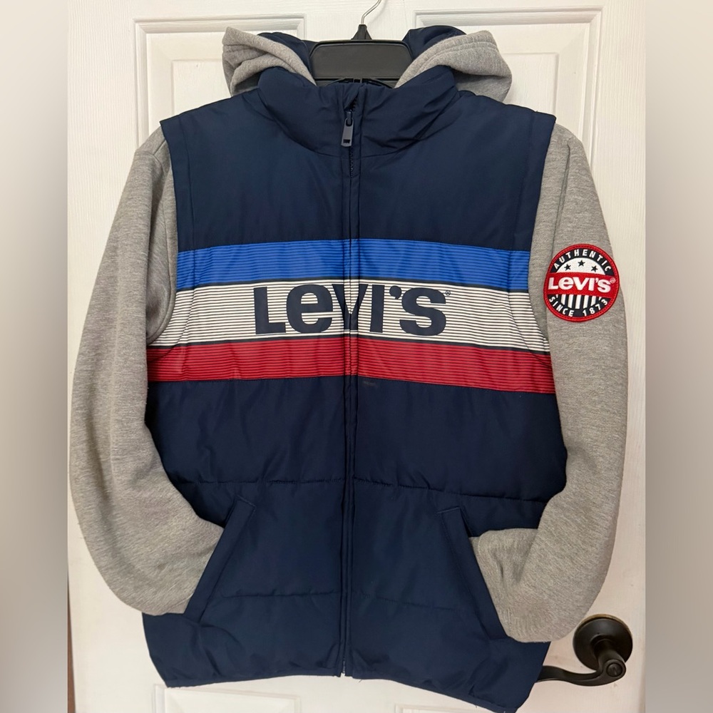 Levi's Kids Blue and Gray Hoodie with Red Stripe